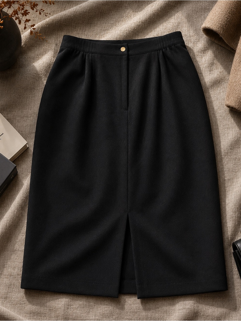 Women's Black Wool Pencil Skirt